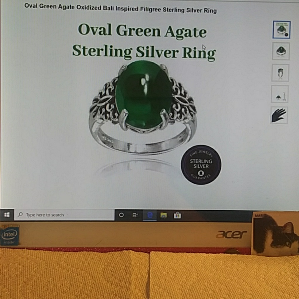 STERLING-S GREEN AGATE FILIGREE RING SIZE 7-1)2